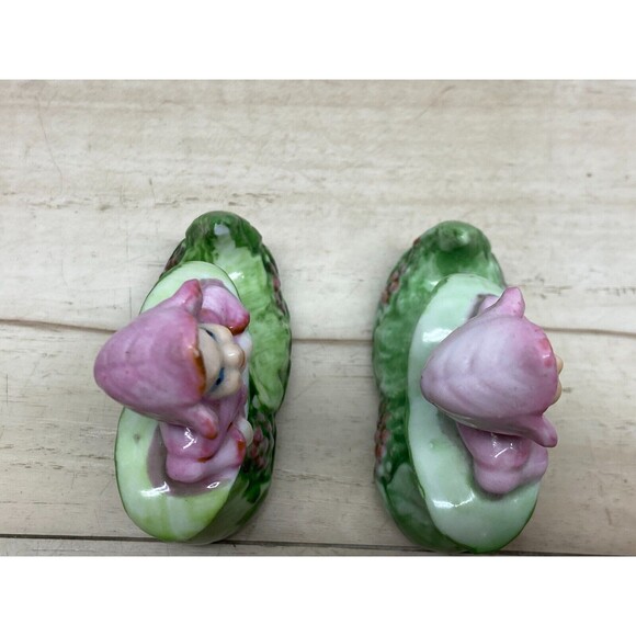 Vtg Unbranded Pink Elf In Green Boot Porcelain Figurine Set Of 2 Made In Japan - Picture 6 of 9